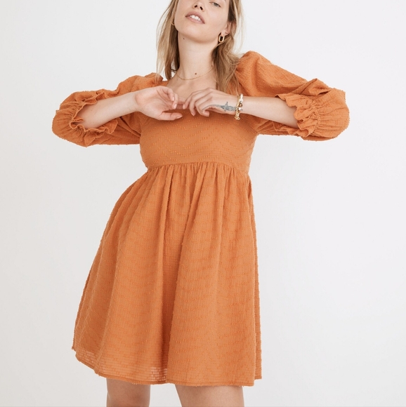 Madewell Dresses & Skirts - Madewell NWT Women's Mulled Cider Puff Sleeve Babydoll Cotton Orange Dress 10